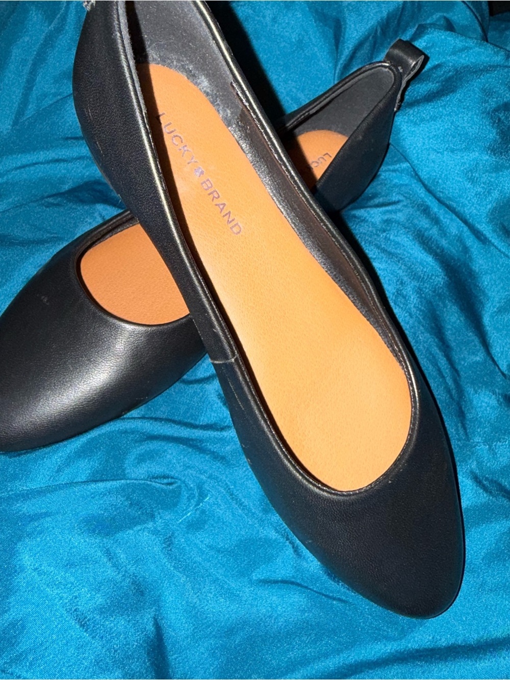 Lucky Brand Black Ballet Flats with Tan Insole